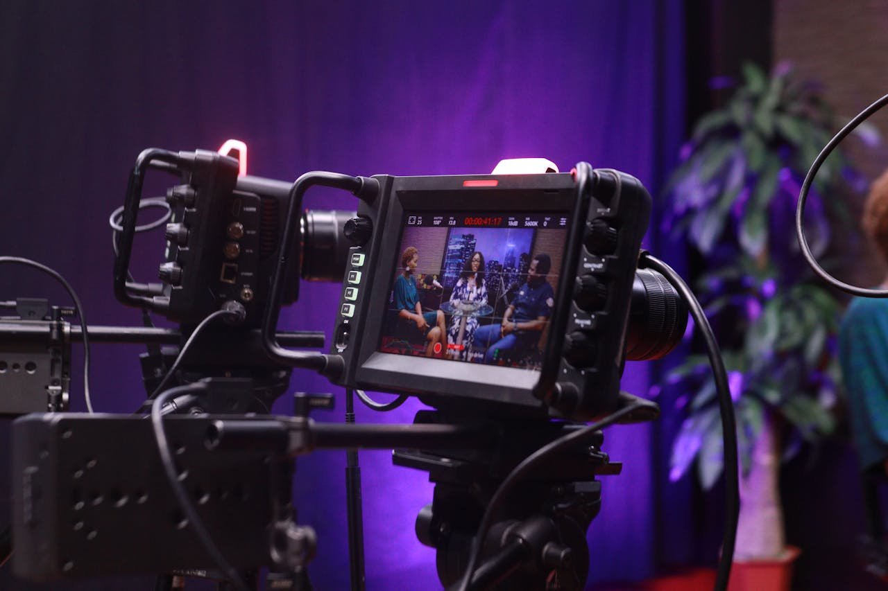 Capture of a video interview scene with professional camera equipment.